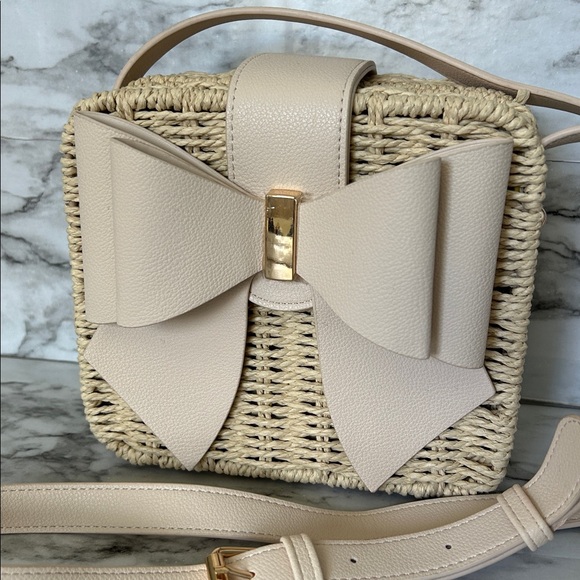 Like Dreams Poppy vegan Bow Tie Straw woven basket purse Crossbody bag coquette - Picture 3 of 13